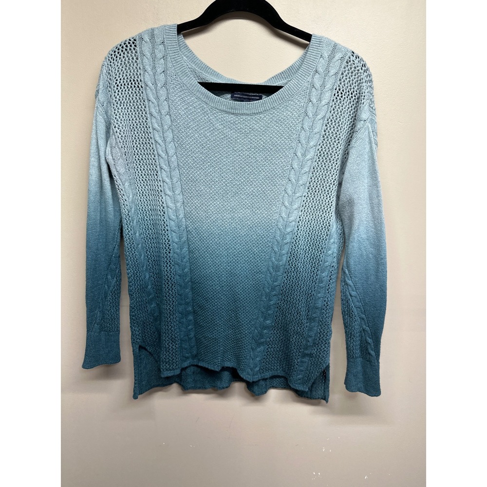 American Eagle Outfitters Ombre Knit Sweater Blue Teal Cable Knit Crew Neck S